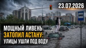 Астану накрыл мощный ливень с градом: дороги превратились в реки | 23.07.2026