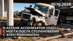 В Астане ассенизатор упал с моста после столкновения с электромобилем | 20.10.2026